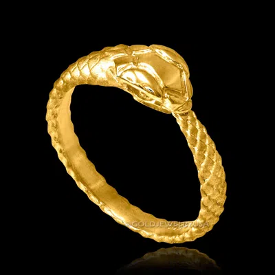 Pre-owned La Blingz Gold Tail Biting Ouroboros Snake Ring In Yellow Gold