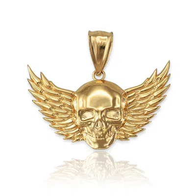 Pre-owned La Blingz Gold Skull With Wings Deaths Head Biker Pendant In Yellow
