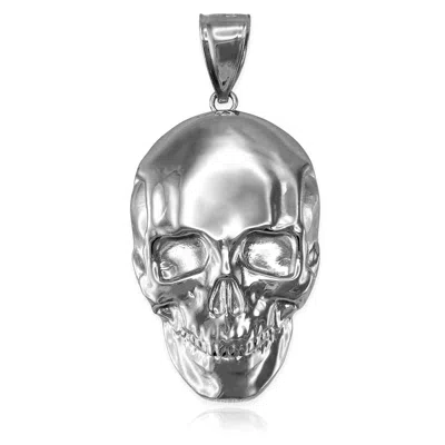 Pre-owned La Blingz Polished White Gold Mens Skull Pendant