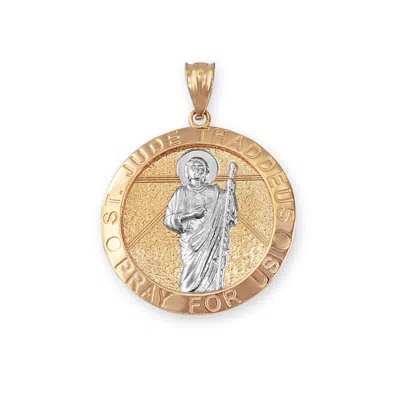 Pre-owned La Blingz Two-tone Yellow Gold St. Jude Thaddeus Pendant Necklace