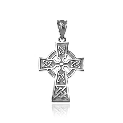 Pre-owned La Blingz White Gold Celtic Cross Charm Necklace In Pendant
