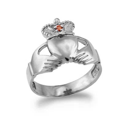 Pre-owned La Blingz White Gold Claddagh Mens Cz Birthstone Ring
