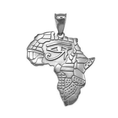 Pre-owned La Blingz White Gold Eye Of Horus Africa Map Pendant Necklace