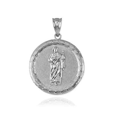 Pre-owned La Blingz White Gold Saint Jude Medallion Pendant Necklace