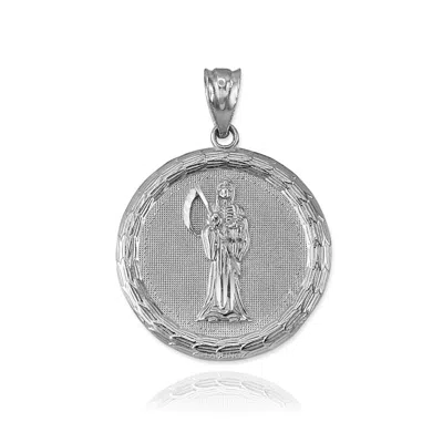 Pre-owned La Blingz White Gold Santa Muerte Medallion Pendant Necklace