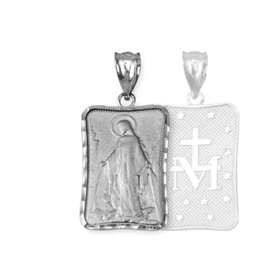 Pre-owned La Blingz White Gold Virgin Mary Miraculous Satin Dc Pendant Necklace