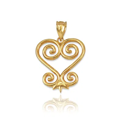 Pre-owned La Blingz Yellow Gold African Adinkra Sankofa Heart Pendant Necklace