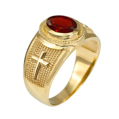 Pre-owned La Blingz Yellow Gold Christian Cross Birthstone Cz Ring