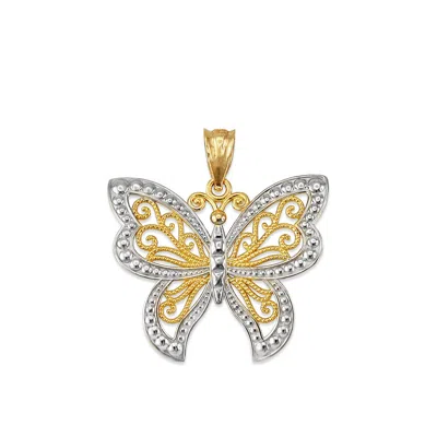 Pre-owned La Blingz Yellow Gold Filigree Butterfly Midsize Pendant Necklace