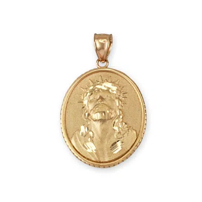 Pre-owned La Blingz Yellow Gold Jesus Christ Oval Medallion Satin Dc Pendant Necklace