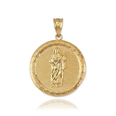 Pre-owned La Blingz Yellow Gold Saint Jude Medallion Pendant Necklace