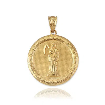 Pre-owned La Blingz Yellow Gold Santa Muerte Medallion Pendant Necklace