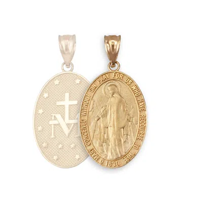 Pre-owned La Blingz Yellow Gold Virgin Mary Conceived Without Sin Oval Satin Pendant Necklace