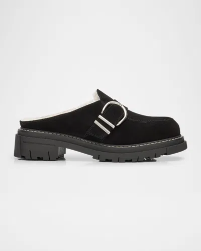 La Canadienne Agatha Shearling-lined Waterproof Suede Loafer Mules In Animal Print
