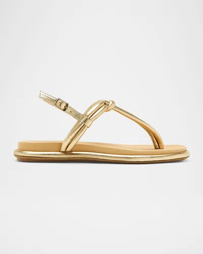 La Canadienne Ambra Metallic Leather Thong Slingback Sandals In Platnum