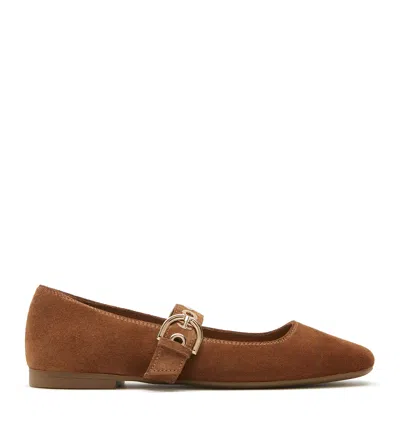 La Canadienne Ariah Mary Jane Suede Flat In Brown