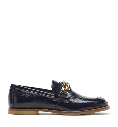 La Canadienne Beatle Crinkle Leather Loafer In Navy