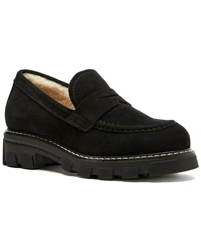 La Canadienne Donny Suede Platform Penny Loafers In Black