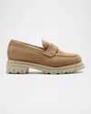 La Canadienne Devin Suede Shearling Penny Loafers In Biscotti