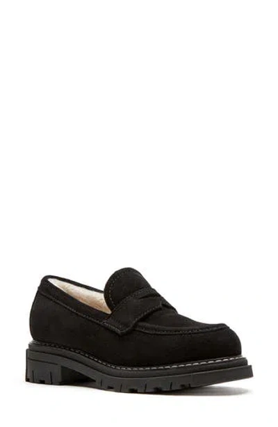 La Canadienne Donny Suede Platform Penny Loafers In Black