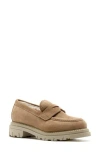 La Canadienne Devin Suede Shearling Penny Loafers In Neutral