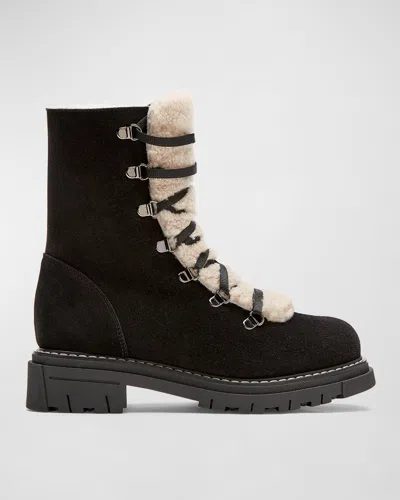 La Canadienne Diego Suede Shearling Ranger Boots In Black