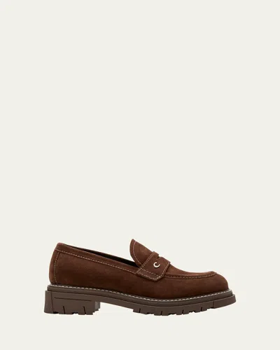 La Canadienne Dillon Suede Penny Loafers In Brunette