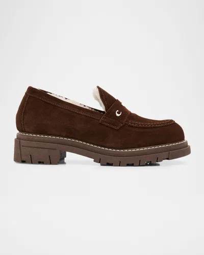 LA CANADIENNE DONNY SUEDE PLATFORM PENNY LOAFERS