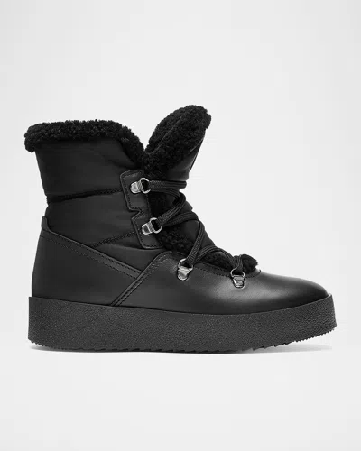 La Canadienne Eddie Nylon Shearling Lace-up Winter Boots In Black