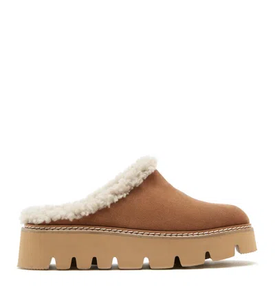 La Canadienne Era Shearling Lined Suede Slipper In Caramel