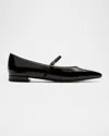 La Canadienne Fritz Suede Mary Jane Ballerina Flats In Black Patent Leather