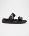 La Canadienne Glena Leather Padded Dual-strap Slide Sandals In Black
