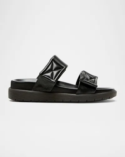 La Canadienne Glena Leather Padded Dual-strap Slide Sandals In Black