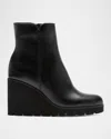 La Canadienne Go Leather Wedge Ankle Booties In Black