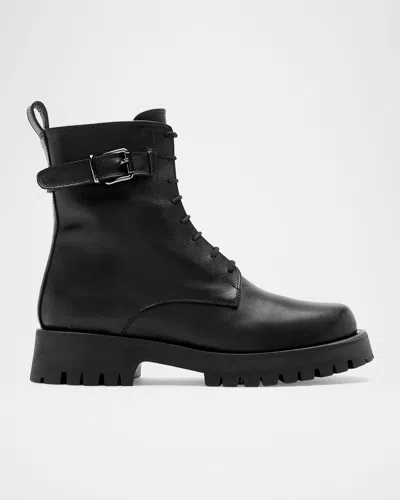LA CANADIENNE GOLDY LEATHER BUCKLE COMBAT BOOTS