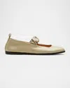 La Canadienne Grey Leather Mary Jane Ballerina Flats