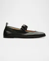 La Canadienne Grey Leather Mary Jane Ballerina Flats In Black