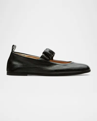 La Canadienne Grey Leather Mary Jane Ballerina Flats