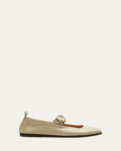 La Canadienne Grey Leather Mary Jane Ballerina Flats In Sand