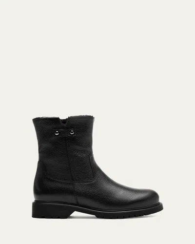 La Canadienne Hogan Shearling-lined Pebbled Leather Booties In Black