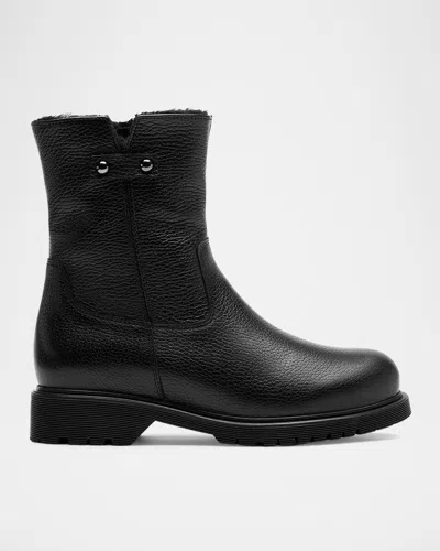 La Canadienne Hogan Shearling-lined Pebbled Leather Booties In Black