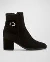 La Canadienne Jordanna Buckle Suede Block-heel Booties In Black