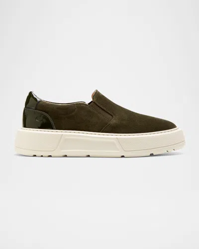 La Canadienne Kim Mixed Leather Slip-on Sneakers In Khaki