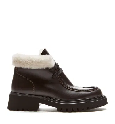 La Canadienne Kinetic Shearling Lined Leather Bootie In Brown