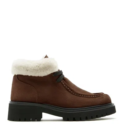 La Canadienne Kinetic Shearling Lined Suede Bootie In Brown