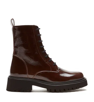 La Canadienne Knowledge Crushed Leather Lace Up Bootie In Brown