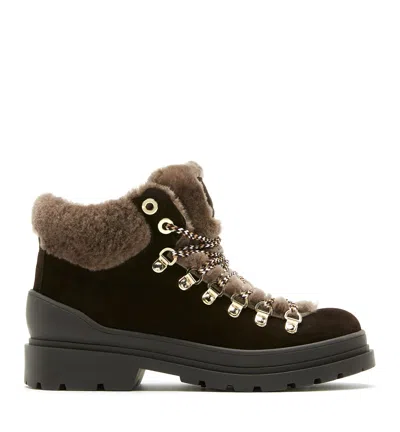 La Canadienne Laugh Shearling Lined Suede Bootie In Brown