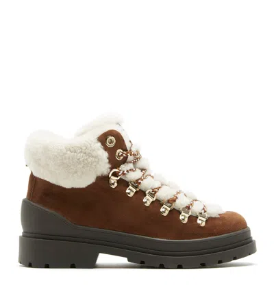 La Canadienne Laugh Shearling Lined Suede Bootie In Caramel