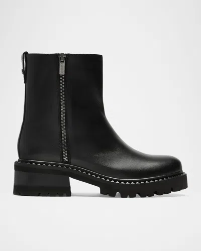 LA CANADIENNE LEATHER DUAL-ZIP CHUNKY ANKLE BOOTIES