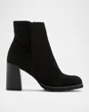 La Canadienne Maggie Suede Block Heel Ankle Booties In Black